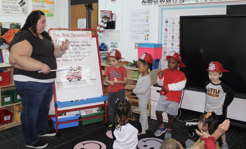  In Maribel Landeros’ class at Westwood School, students are learning about community helpers. They read and acted out the story “Five Brave Firefighters.” During the activity, students took on the roles of the firefighters and practiced their subtraction skills in a fun and engaging way.