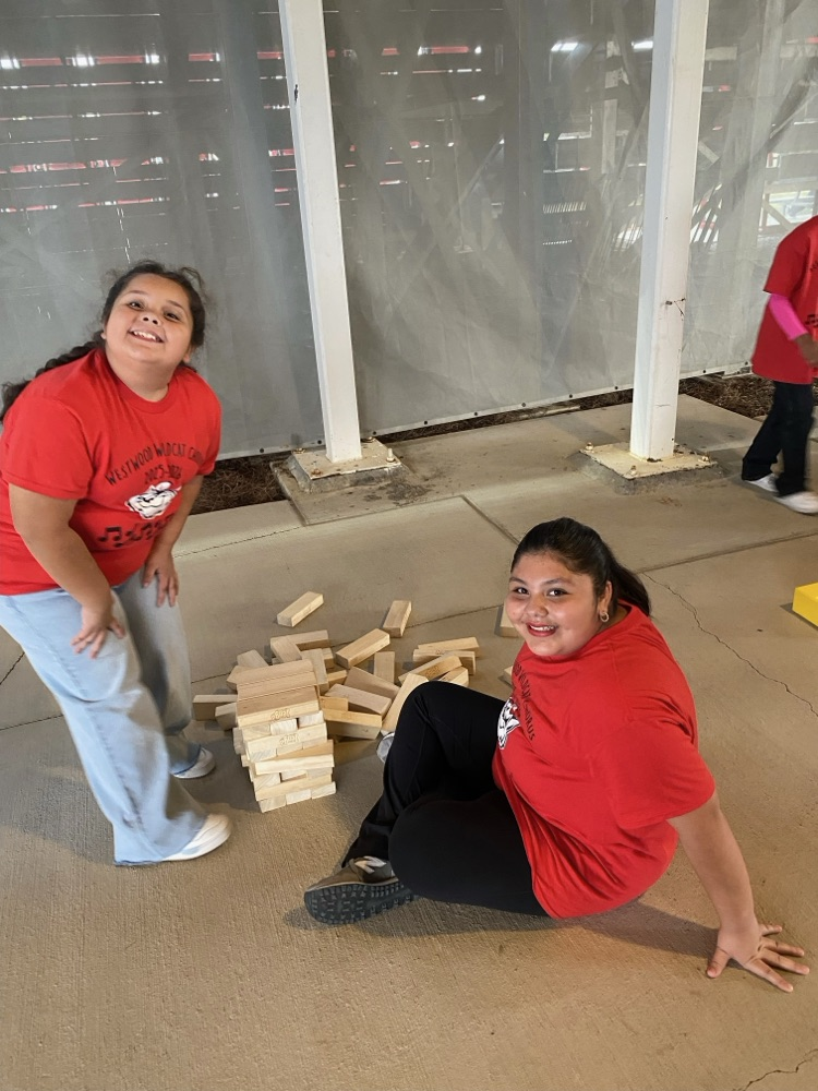Students playing Jenga before the game 
