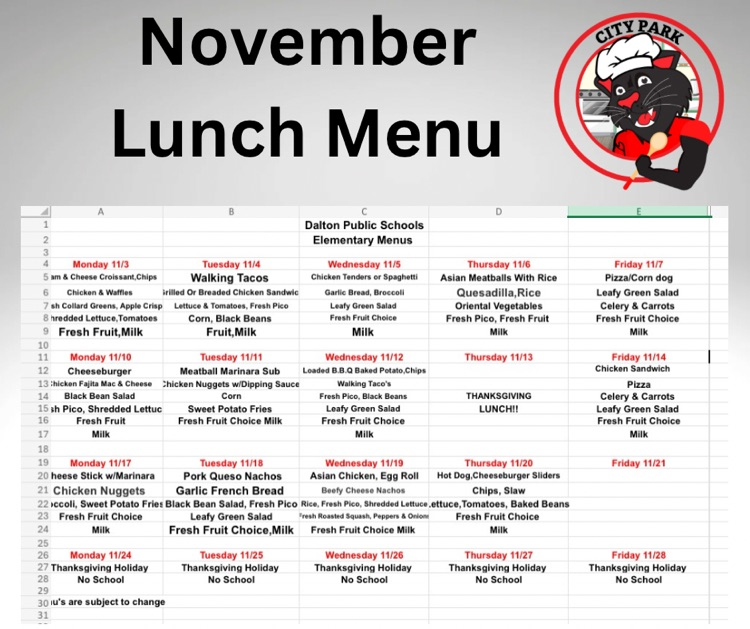 November lunch menu