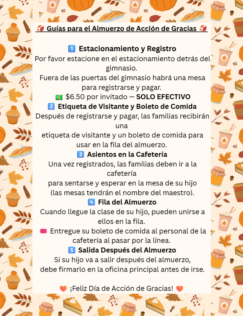 Thanksgiving Lunch Guidelines