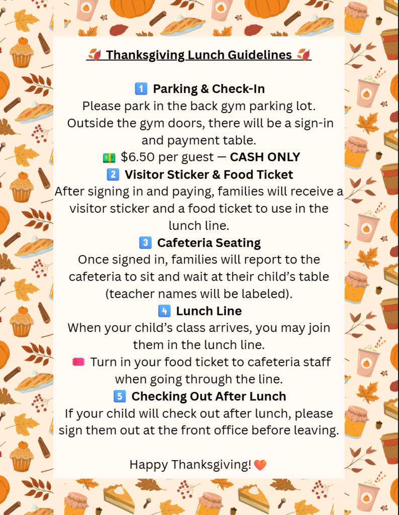 Thanksgiving Lunch Guidelines