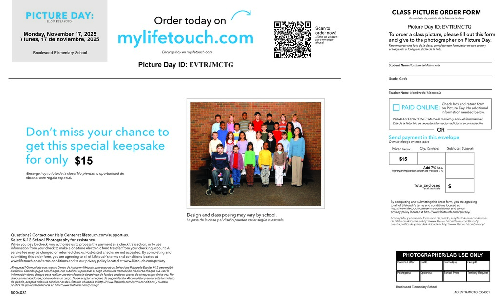 Class Picture Day Orders are due on Monday