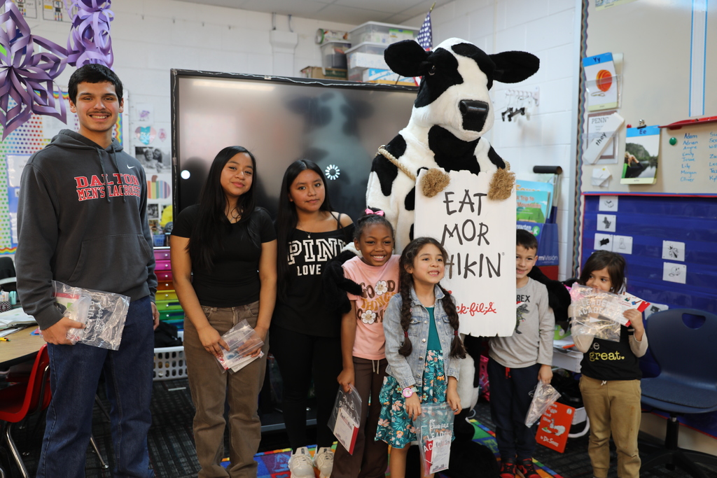 The Dalton High School Chick-fil-A Leadership Academy — a national student leadership program built on service — visited Westwood School recently with a special guest: the Chick-fil-A cow! Students received books, and teachers were surprised with gift cards. We love seeing our student leaders spread joy across our district!
