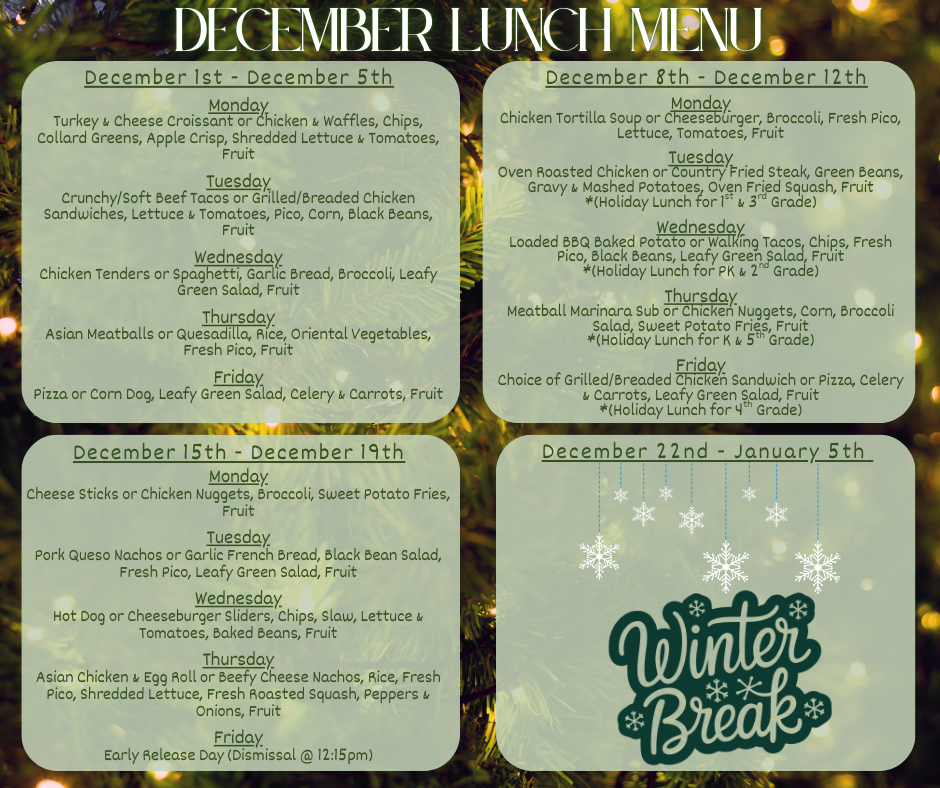 December Lunch Schedule