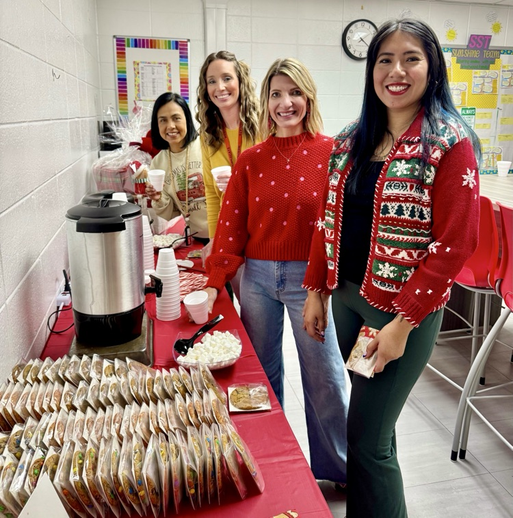 Staff getting their cocoa and cookies