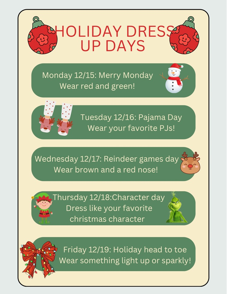 shows the dress up days for the week
