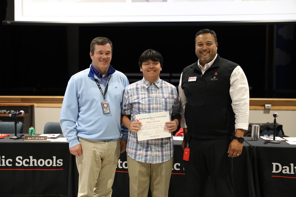 During the December 8 Board of Education meeting, the Dalton Board of Education celebrated outstanding student achievements and athletic excellence across the district. The Board recognized the Dalton High School Varsity Volleyball Team for qualifying for the state playoffs; the Hammond Creek Middle School / Dalton Junior High School Boys Golf Team for earning the title of BGMSAA Region Champions; and the HCMS/DJHS JV Volleyball Team, the HCMS/DJHS Boys Cross Country Team, and the HCMS/DJHS Girls Cross Country Team for finishing as BGMSAA Region Runner-Up in their respective sports. The Board also honored the Dalton High School Cross Country Team for being named NGXCL League Champions, with one athlete placing 8th at Region. In addition, the Board recognized the Hammond Creek Middle School 6th Grade Football Team and the Dalton Junior High School 8th Grade Football Team for finishing as State Finalists, and celebrated the Hammond Creek Middle School 7th Grade Football Team for becoming State Champions. The Dalton High School Football Team was recognized as a State Playoffs Qualifier. The Dalton High School One Act Competition Team was also honored for earning the Best Set Award and placing 4th Overall. The Board further recognized students featured in the Hartsfield–Jackson Atlanta International Airport Youth Art Gallery – World Cup Edition, as well as the talented artists named as 2025 District Art Fair Winners. The Board congratulates all students, teams, and artists for their remarkable accomplishments and their commitment to excellence in Dalton Public Schools.