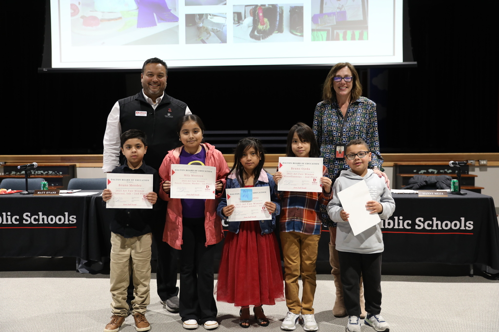 During the December 8 Board of Education meeting, the Dalton Board of Education celebrated outstanding student achievements and athletic excellence across the district. The Board recognized the Dalton High School Varsity Volleyball Team for qualifying for the state playoffs; the Hammond Creek Middle School / Dalton Junior High School Boys Golf Team for earning the title of BGMSAA Region Champions; and the HCMS/DJHS JV Volleyball Team, the HCMS/DJHS Boys Cross Country Team, and the HCMS/DJHS Girls Cross Country Team for finishing as BGMSAA Region Runner-Up in their respective sports. The Board also honored the Dalton High School Cross Country Team for being named NGXCL League Champions, with one athlete placing 8th at Region. In addition, the Board recognized the Hammond Creek Middle School 6th Grade Football Team and the Dalton Junior High School 8th Grade Football Team for finishing as State Finalists, and celebrated the Hammond Creek Middle School 7th Grade Football Team for becoming State Champions. The Dalton High School Football Team was recognized as a State Playoffs Qualifier. The Dalton High School One Act Competition Team was also honored for earning the Best Set Award and placing 4th Overall. The Board further recognized students featured in the Hartsfield–Jackson Atlanta International Airport Youth Art Gallery – World Cup Edition, as well as the talented artists named as 2025 District Art Fair Winners. The Board congratulates all students, teams, and artists for their remarkable accomplishments and their commitment to excellence in Dalton Public Schools.