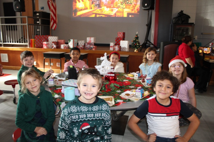 Second grade students at their Christmas Luncheon 