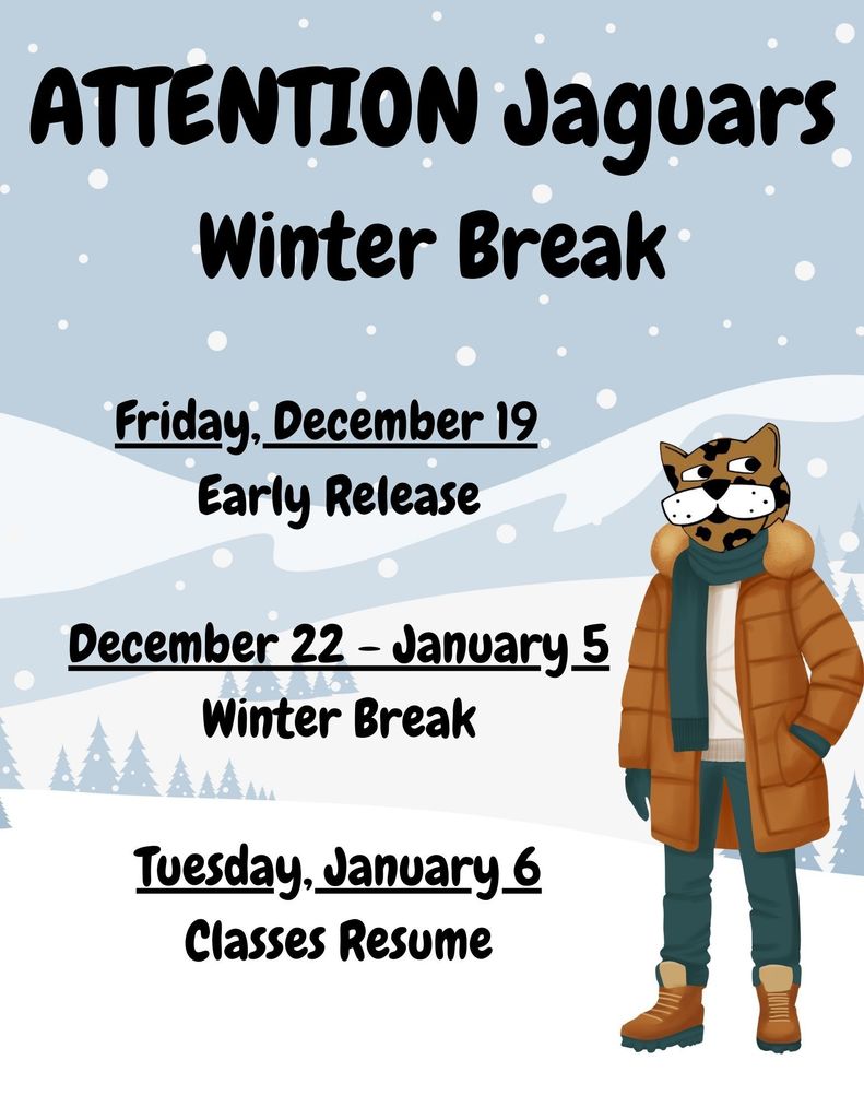 Winter Break Dates Friday, December 19 Early Release Monday, December 22 thru Monday, January 5 Winter Break Tuesday, January 6 Classes Resume