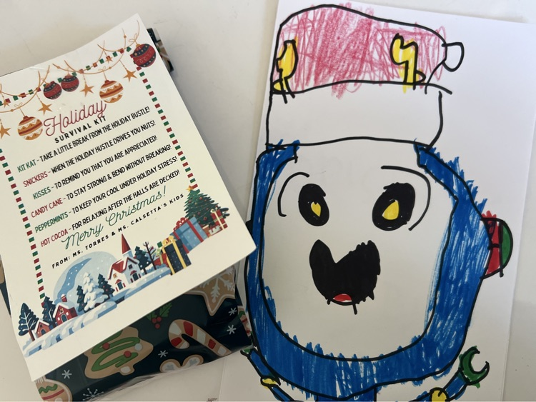 A picture of the letter mailed and a student’s drawing 