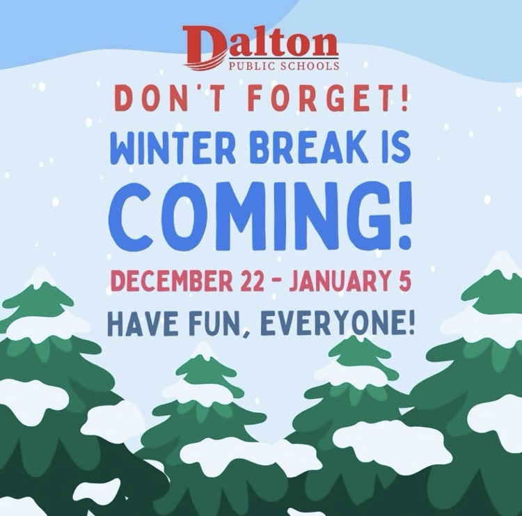 image shows a winter scene with the words winter break is coming
