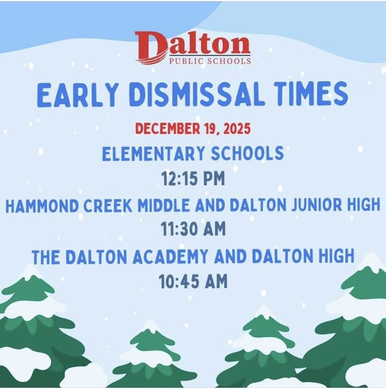 image shows a winter scene with the early dismissal times 