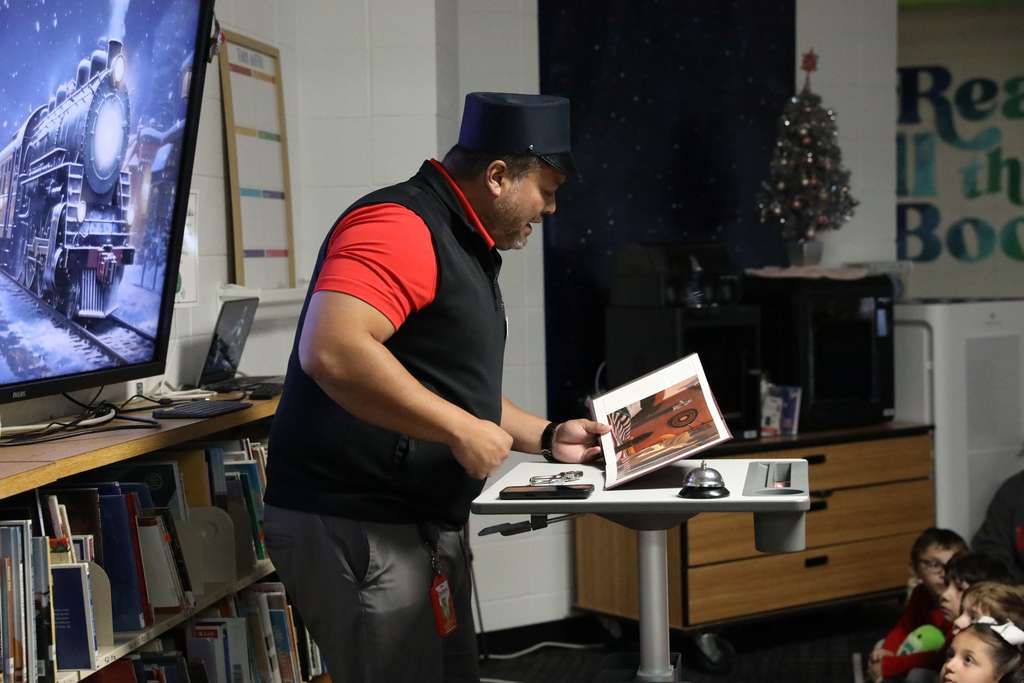 All aboard! 🚂❄️ Yesterday, Deputy Superintendent Nick Sun made a special stop at Westwood School to read "The Polar Express." After presenting their golden tickets, students traveled along the tracks to find the perfect reading spot while Mr. Sun brought the story to life as the Conductor. A magical journey full of imagination and joy!