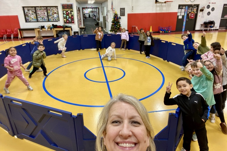 Mrs. King taking a selfie with her students during Gaga-ball