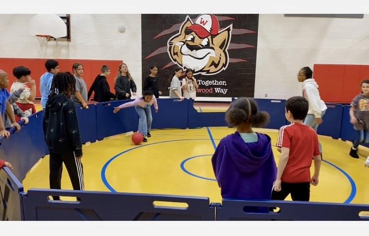 A student about to hit the ball during the Gaga-ball 
