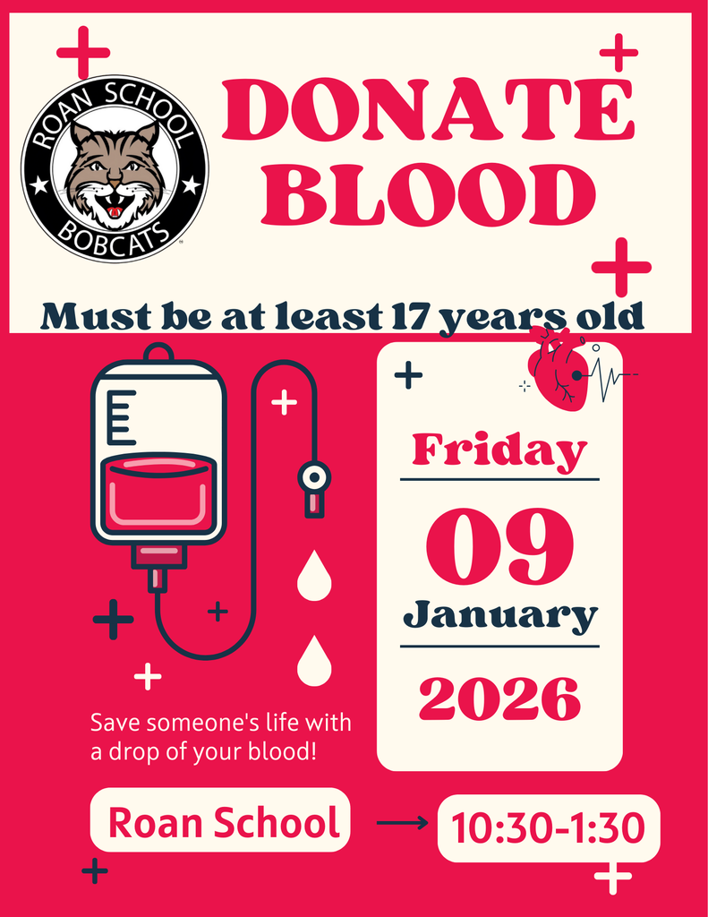 A red graphic that shows the words Blood Drive and gives dates and times.