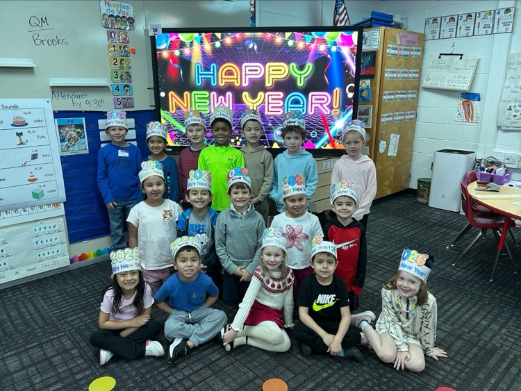 A group picture of the students wearing their 2026 New year hat 