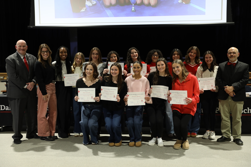 During the January 12 Board of Education meeting, the Dalton Board of Education celebrated outstanding student achievement and school accomplishments across the district.  The Board recognized Middle School and High School District Honor Band students for their excellence in music, Park Creek School for earning Clean 13 Report recognition, The Dalton Academy Raiders for successfully hosting their first-ever competition, and the Dalton High School Competition Cheer Team for their achievements in athletics.  The Board congratulates all honorees for their dedication, leadership, and commitment to excellence in Dalton Public Schools!