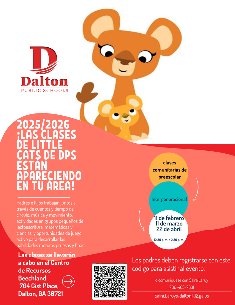 Families with young learners are invited to join us for Little Cats Pop-Up Classes at the Beechland Resource Center this spring! These sessions are designed to support DPS families by providing an opportunity to experience the Little Cats Program ahead of the 2026-2027 school year.