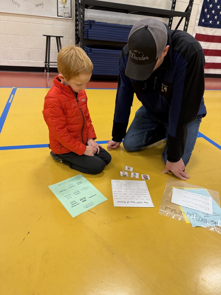 A Dad and his son working on a literacy activity