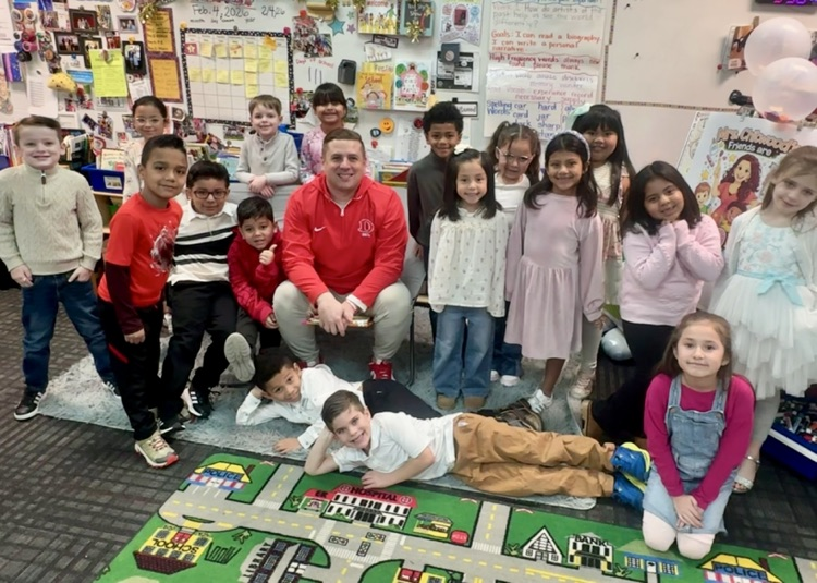 Coach Prewitt with Mrs. Chitwood’s class 