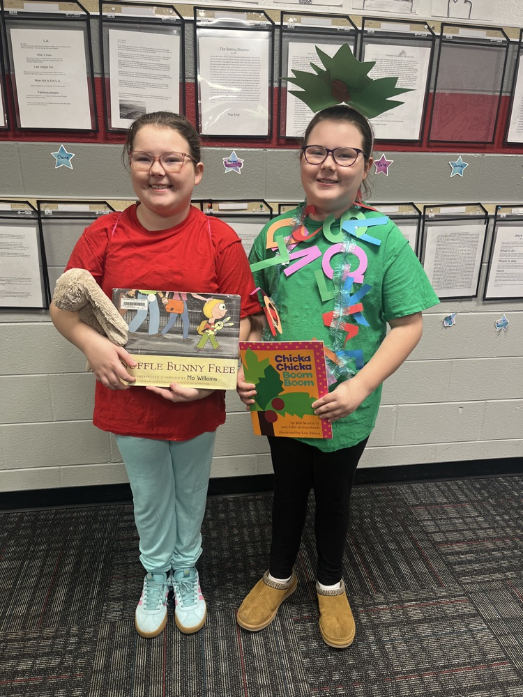 Two students dressing up for book character day 