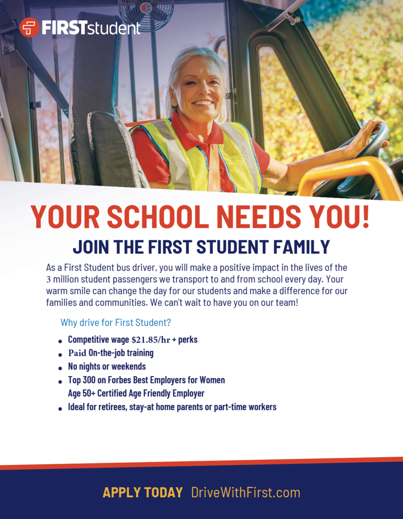 Your seat is waiting! 🚌 First Student is hiring bus drivers for Dalton Public Schools. Apply today at DriveWithFirst.com
