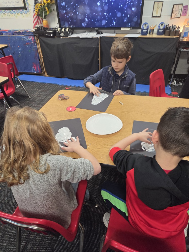 Students painting snowmen with their fingers 