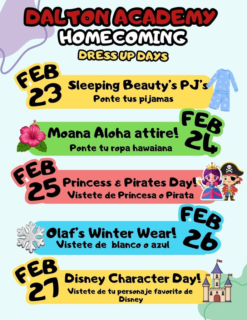Dalton Academy Homecoming Dress Up Days Flyer-Spanish