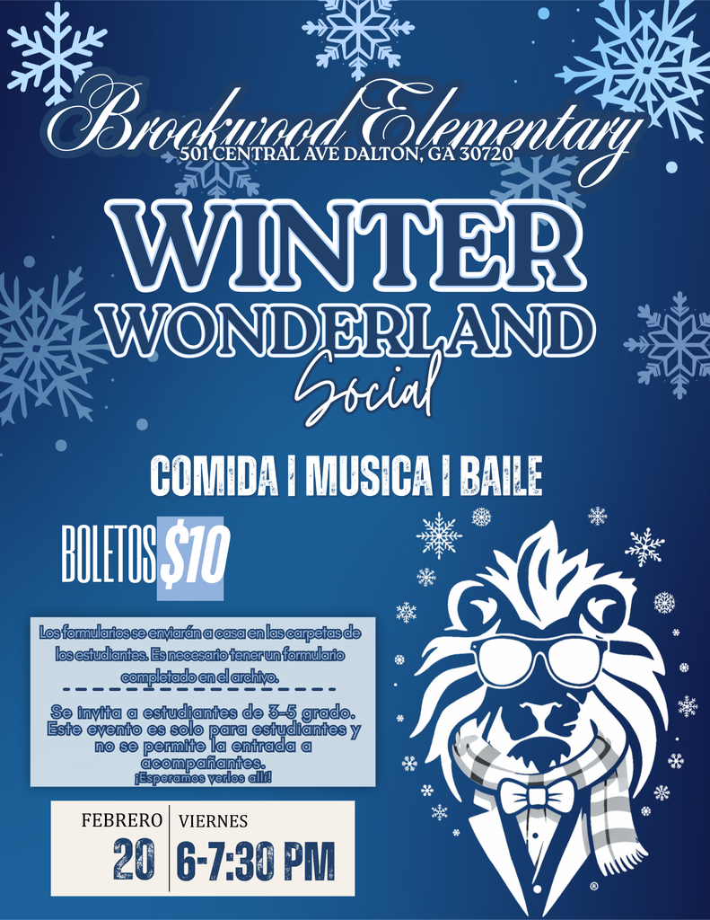 The Winter Wonderland Social is Friday, February 20th from 6:00pm-7:30pm!