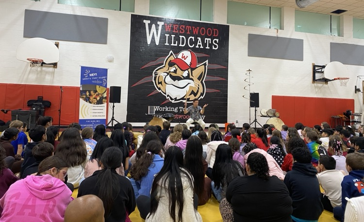 The presenter talking to students 