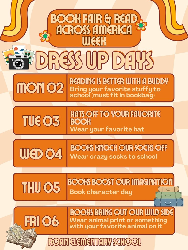 A graphic showing the dress up days for the book fair next week.