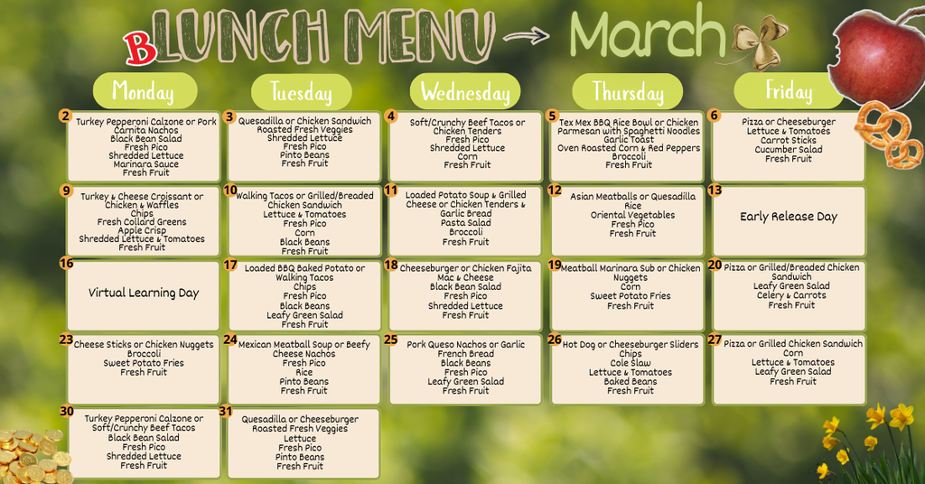 March lunch menu