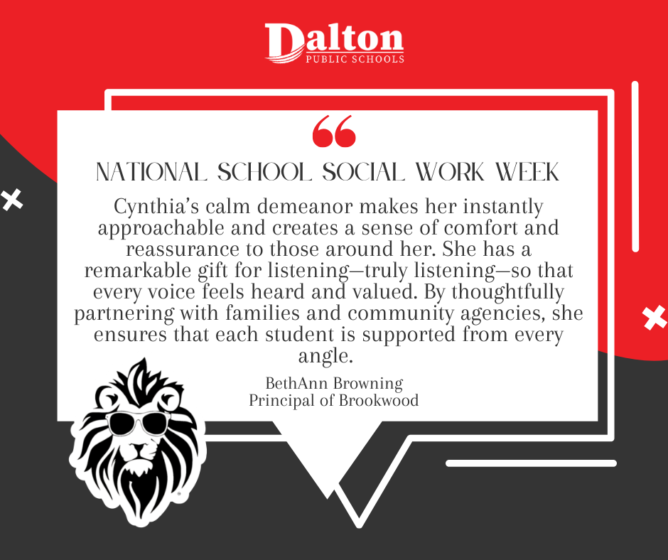 School Social Work Week | March 1–7, 2026 ✨  Our school social workers make a powerful difference every day—connecting students and families to resources, providing compassionate support, and helping remove barriers to learning.  We asked our school leaders to share how their social workers support their school communities. Here’s what they had to say 👇  "Cynthia’s calm demeanor makes her instantly approachable and creates a sense of comfort and reassurance to those around her. She has a remarkable gift for listening—truly listening—so that every voice feels heard and valued. By thoughtfully partnering with families and community agencies, she ensures that each student is supported from every angle. Her steady presence and collaborative spirit help create the kind of environment where every child has the opportunity to grow, succeed, and truly thrive." -BethAnn Browning, Principal of Brookwood