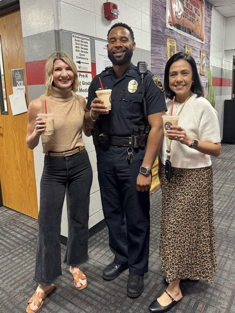 Officer Johnson, Mrs. Smith and Mrs. Hefner with their coffee 