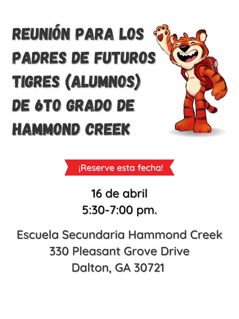 Rising 6th grade parent meeting on April 16th  from 5:30pm -  7:00pm