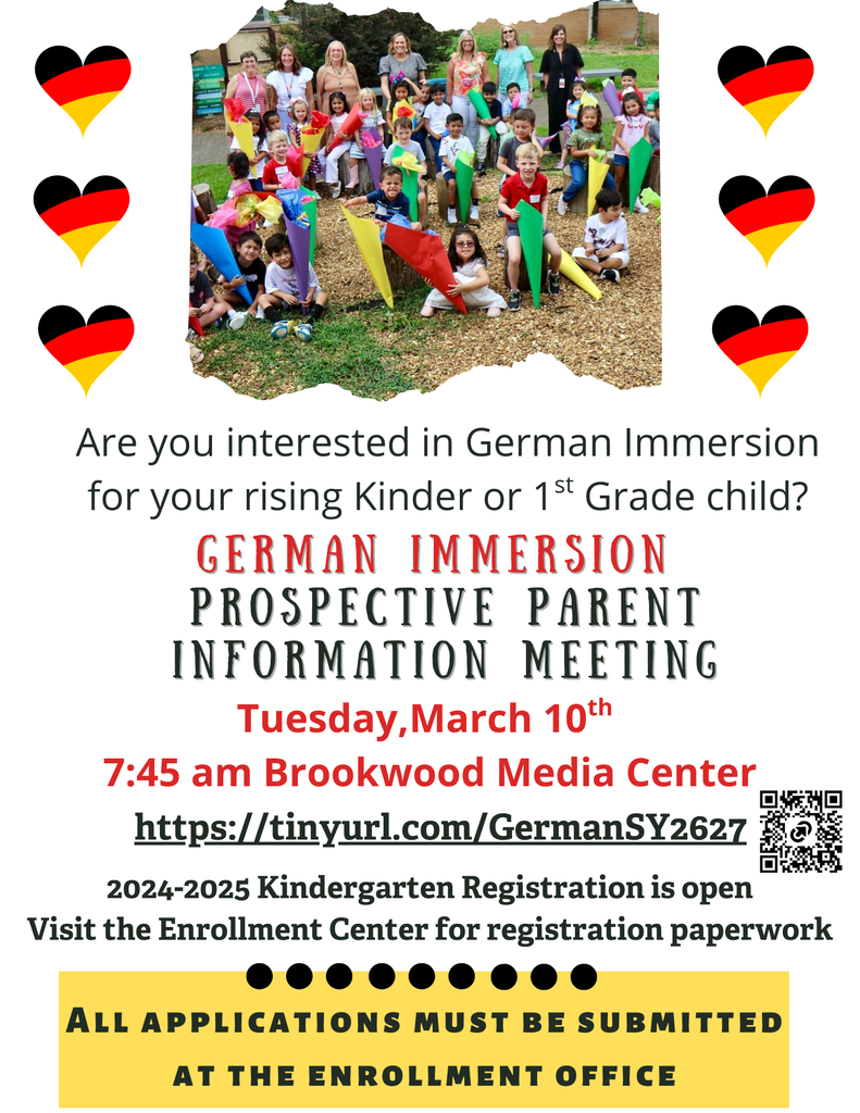 german immersion meeting for families on March 10th at 7:45 am in the Media Center