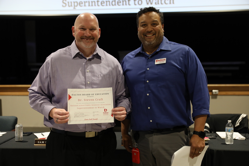 During the March 9 Board of Education meeting, Dalton Public Schools recognized student achievements, staff leadership, and community excellence across the district while also celebrating School Board Appreciation Month with a special presentation honoring the Dalton Board of Education.  The Board recognized the Middle School Varsity Basketball Team for earning BGMSAA Runner-up honors, and the Dalton High School Game Day Cheer Team for qualifying for the 2026 State Tournament. The Board also honored Dalton High School senior Angela Ramirez-Ramirez for being named a QuestBridge National College Match Scholar, and student-athletes from Dalton Junior High School and Hammond Creek Middle School who were selected for the Georgia Middle School All-Star Basketball Team.  In addition, the Board recognized Jeff Wells for his leadership in guiding all 10 Dalton Public Schools to earn the Ready Georgia Seal of Preparedness. Students from Dalton High School were also honored for their work featured in the Hunter Museum Teen Art Show, including Giselle Nunez, Aaron Augustine, and Sulema Morales, whose artwork earned recognition and awards.  The Board also celebrated Dr. Steven Craft for being named a 2025–2026 Superintendent to Watch by the National School Public Relations Association (NSPRA).  The Board congratulates all honorees for their dedication, talent, and commitment to excellence in Dalton Public Schools.