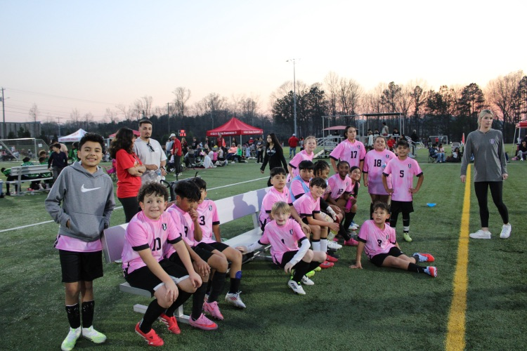 Westwood soccer team at half time 