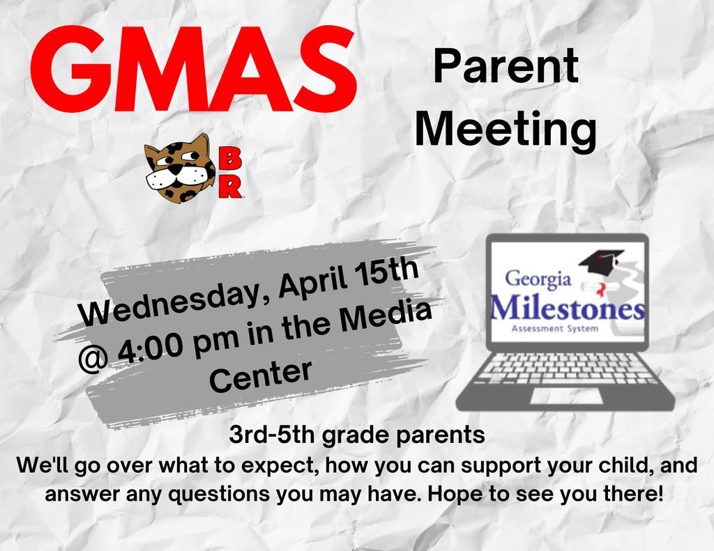 GMAS Parent Meeting. Wednesday, April 15, 2026. 4:00 pm in the Media Center. 3rd - 5th grade parents, we will go over what to expect, how you can support your child, and answer any questions you may have. Hope to see you there!