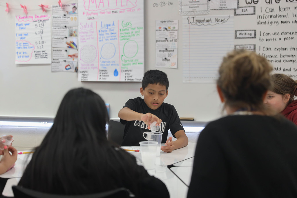 Classroom Spotlight: In Crystal Torres’ classroom at Blue Ridge School, students are diving into hands-on science by exploring different types of reactions. Through a class lab, they mixed baking soda and vinegar to observe a chemical reaction, and combined sugar and water to compare how each mixture behaved.