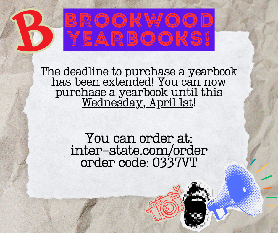 The deadline to purchase a yearbook has been extended! You can now purchase a yearbook until this Wednesday, April 1st! You can order at: inter-state.com/order order code: 0337VT