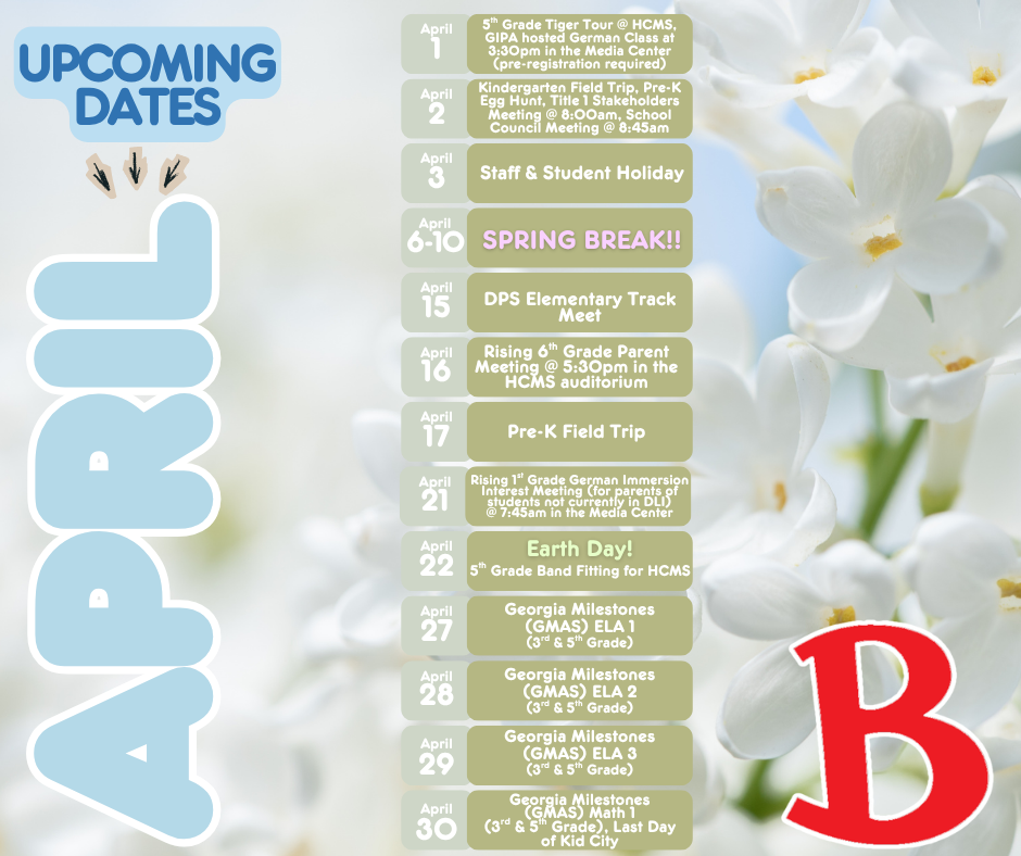 Upcoming Dates for April