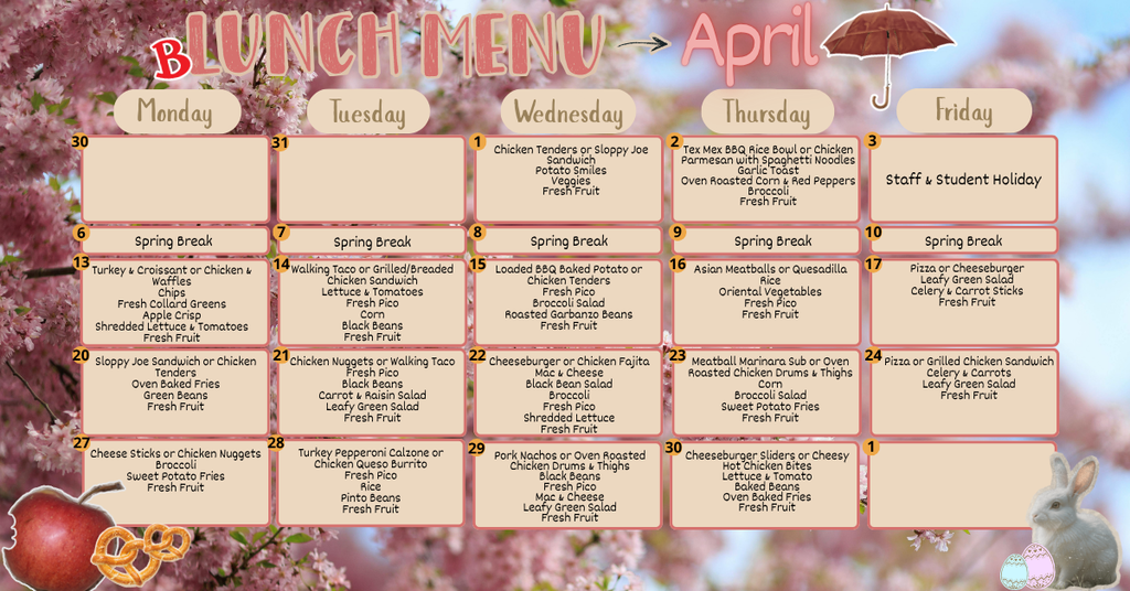 April lunch menu