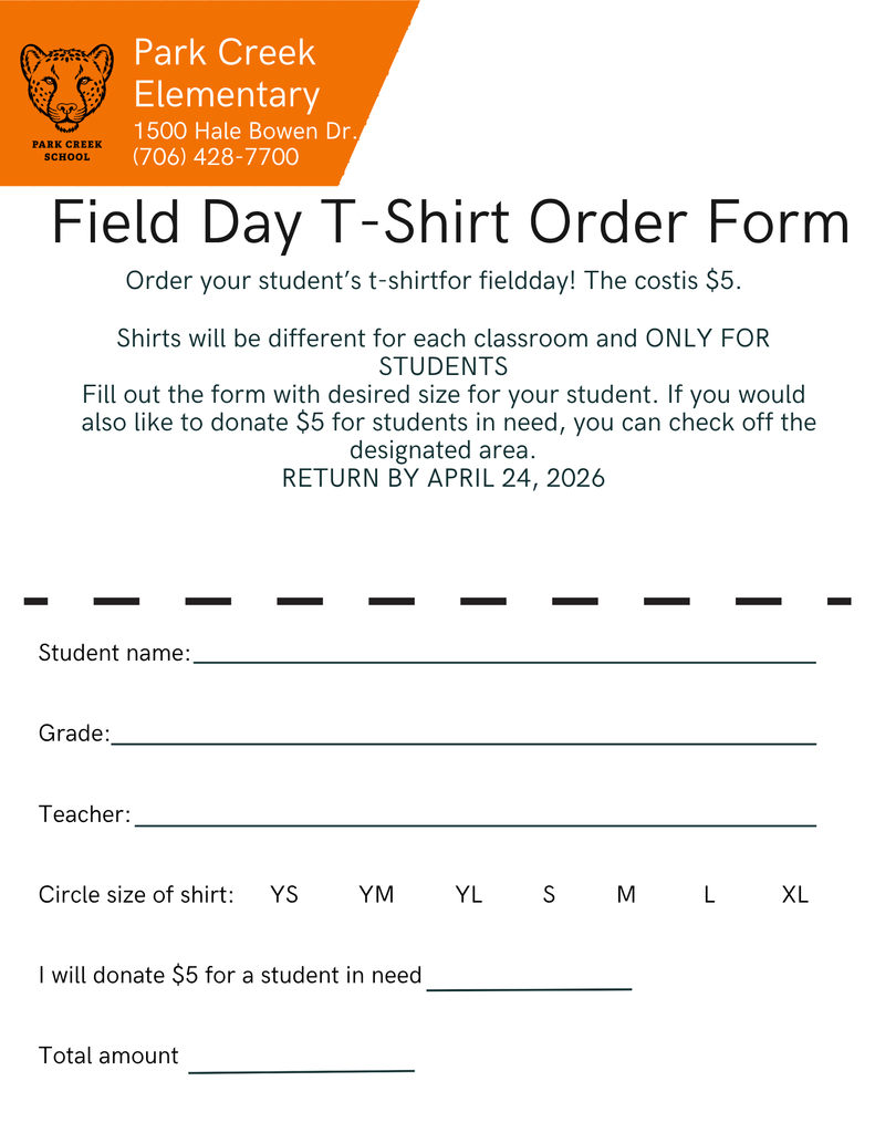Field Day shirt order form