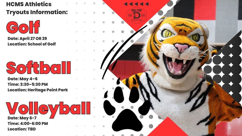 Graphic for Upcoming Tryouts at HCMS