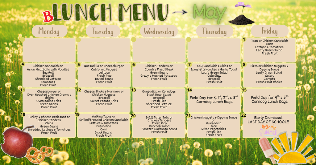 May lunch  menu