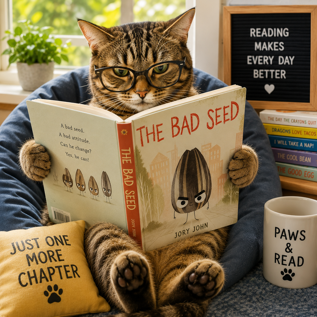 cat reading the bad seed