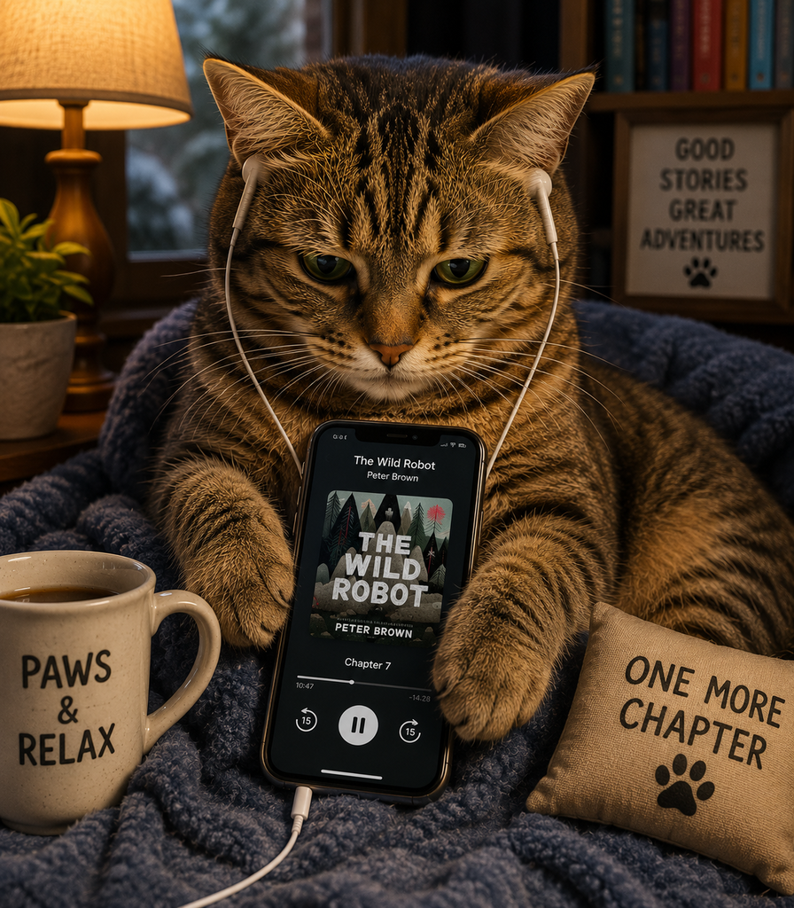 cat listening to audiobook